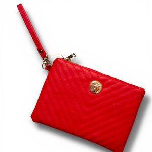 Elegant Red Quilted Wristlet Clutch